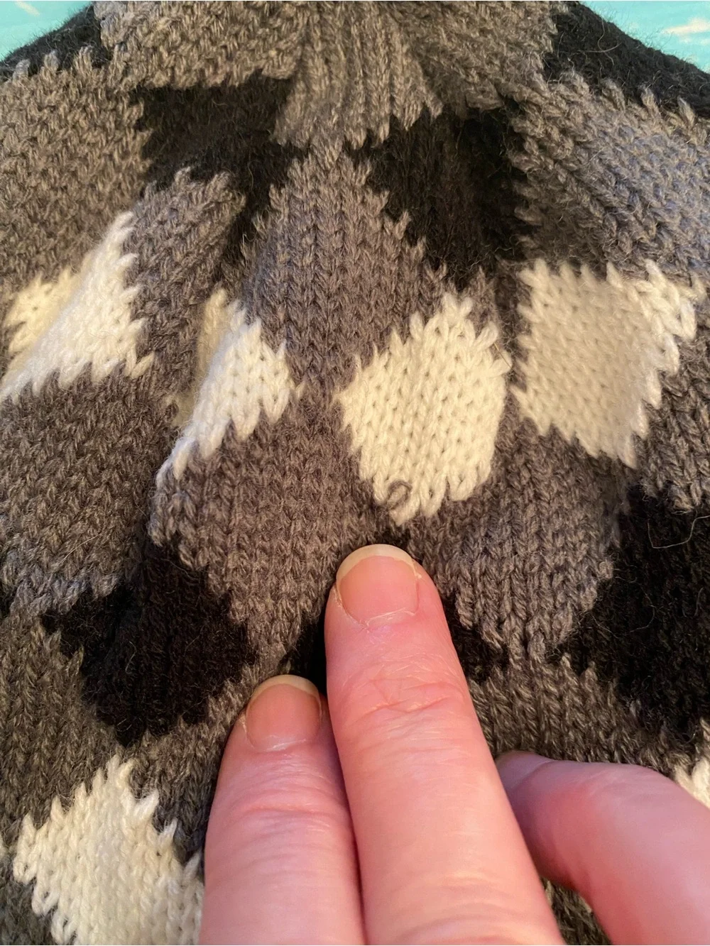 Gray, Black, White, Pom-Pom Earflap Hat